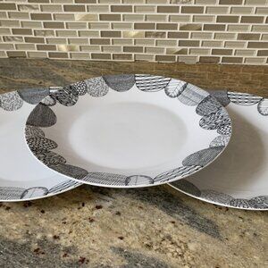 Lot of 3 Crate & Barrel Leif by Julia Rothman Black White 10 3/4" Dinner Plates